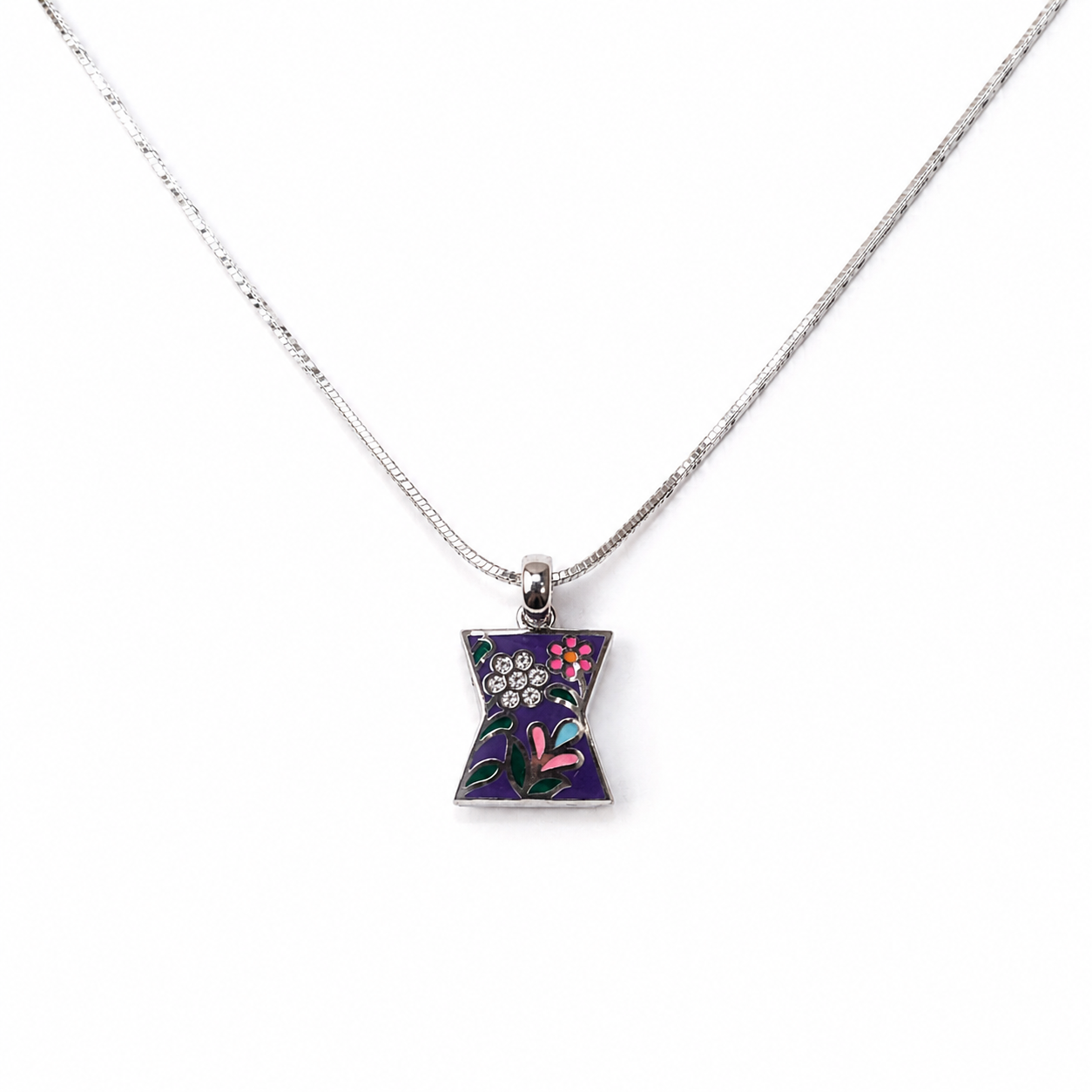 Purple Floral Enamel Pendant Set