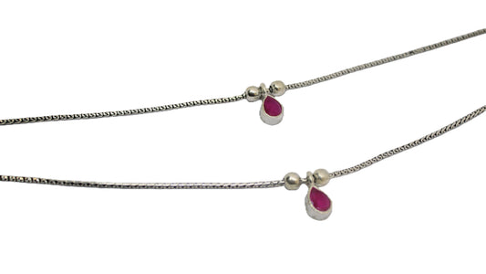 Silver Payal Anklet with Pink Stone Drop – Minimal Ethnic Jewelry