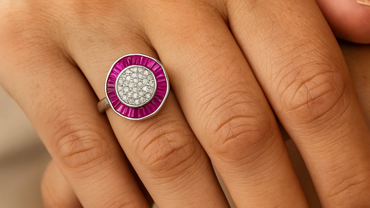 Silver Ruby & CZ Halo Ring