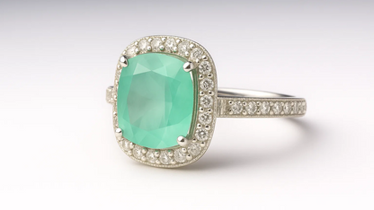 Elegant 925 Sterling Silver Ring with Green Cushion-Cut Stone
