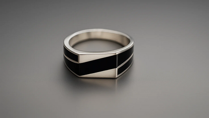 925 Sterling Silver Men’s Ring with Black Enamel Stripe Design