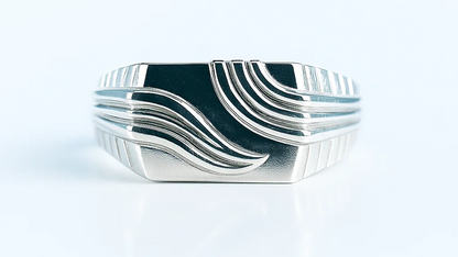 925 Sterling Silver Men's Statement Ring – Wave Engraved Design
