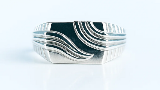 925 Sterling Silver Men's Statement Ring – Wave Engraved Design