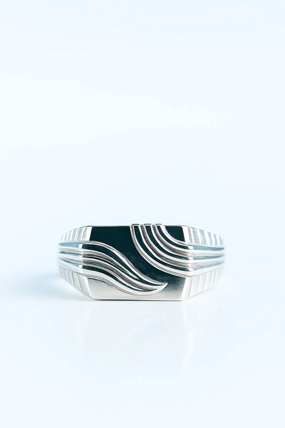 925 Sterling Silver Men's Statement Ring – Wave Engraved Design