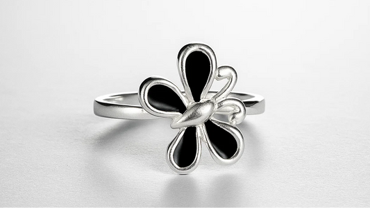 Midnight Bloom 925 Silver Enamel Ring
