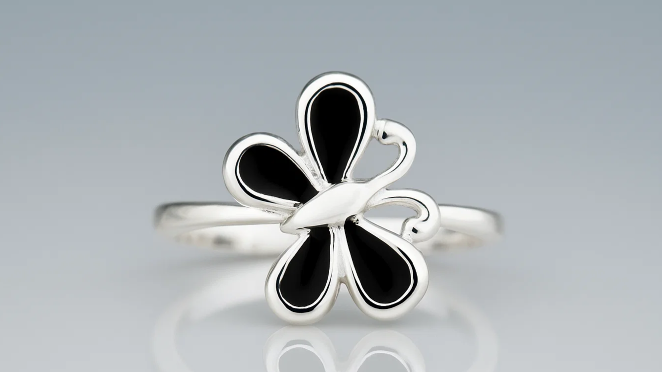 Midnight Bloom 925 Silver Enamel Ring