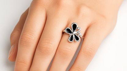 Midnight Bloom 925 Silver Enamel Ring
