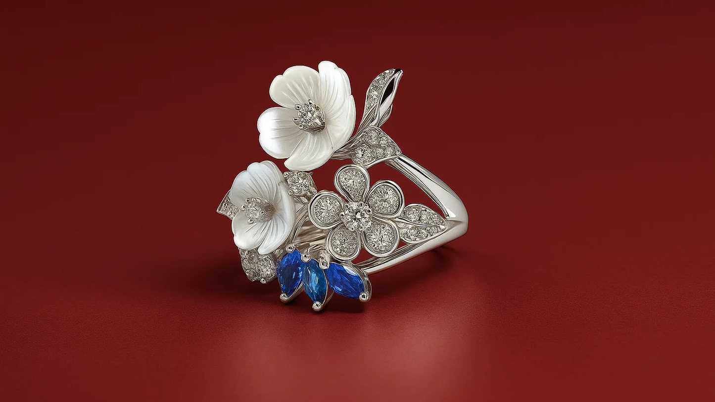 Blue Blossom Harmony 925 Silver Ring