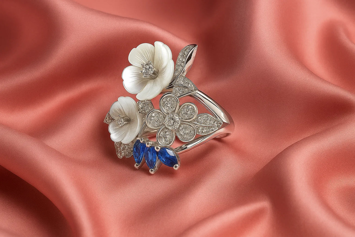 Blue Blossom Harmony 925 Silver Ring