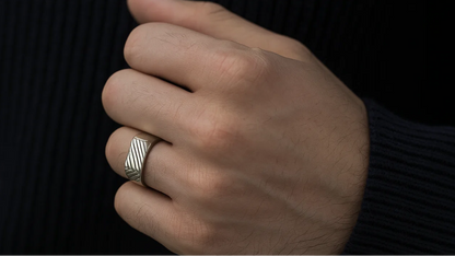 925 Sterling Silver Chevron Engraved Ring