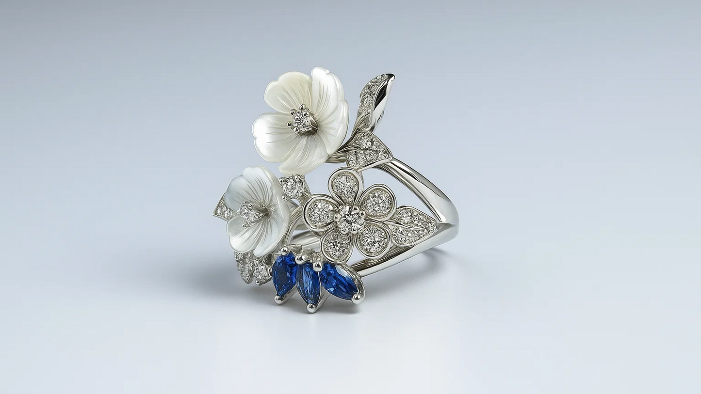 Blue Blossom Harmony 925 Silver Ring