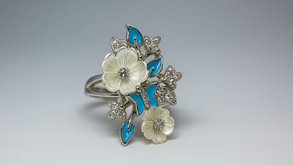 925 Sterling Silver Floral Butterfly Cocktail Ring