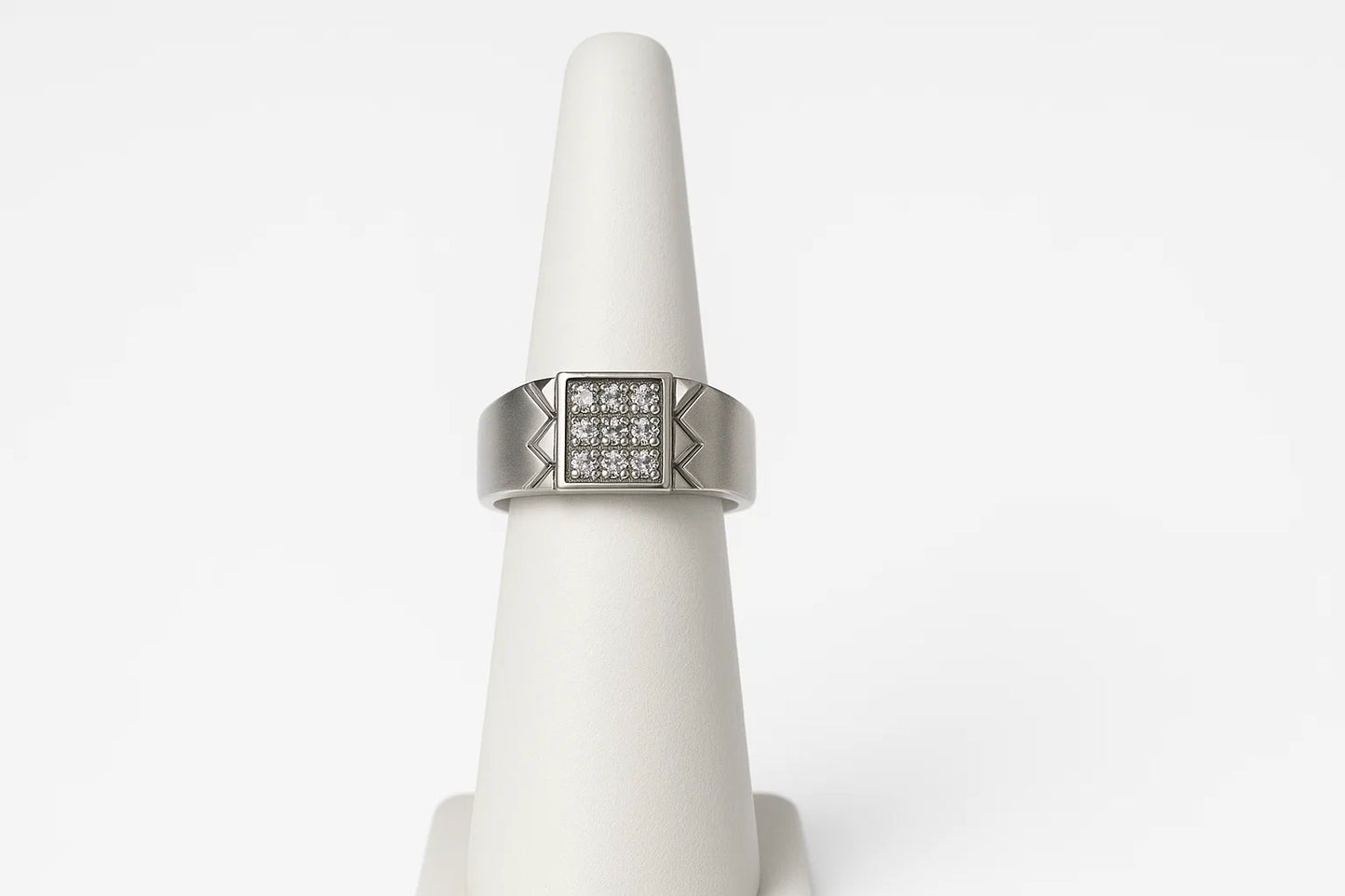 Men’s Silver Geometric Square Stone Ring