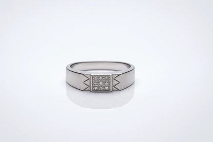 Men’s Silver Geometric Square Stone Ring