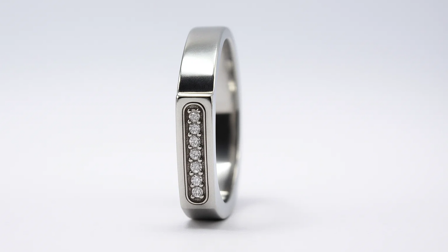 Men’s Minimalist Bar-Set Silver Ring