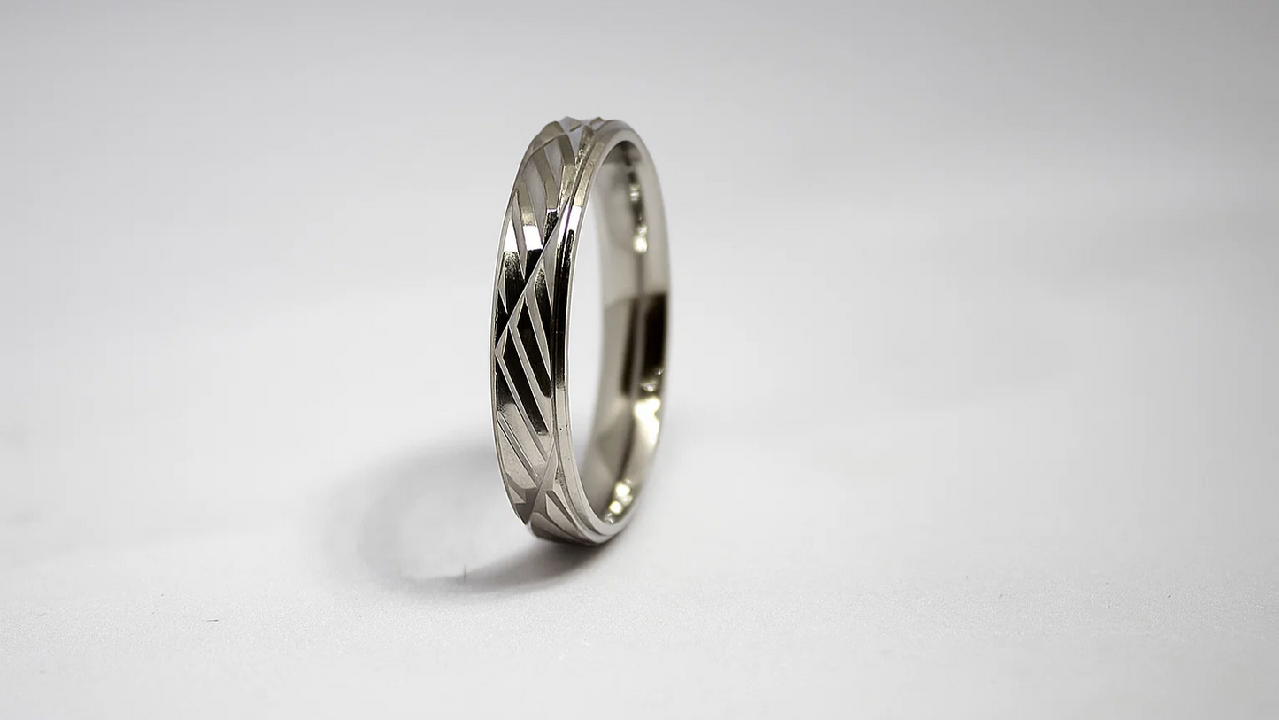 Engraved Geometric Silver Band