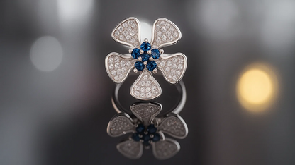 Sterling Silver Blue & White Stone Flower Ring