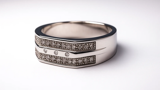 Men’s Modern Double Row Silver Band with CZ Accents