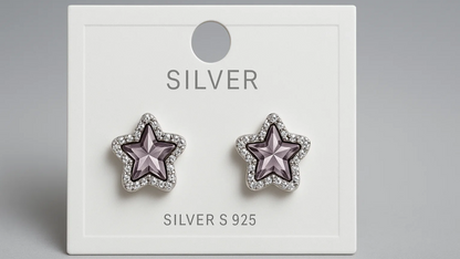 925 Sterling Silver Star Stud Earrings – Sparkling Crystal Accent Design