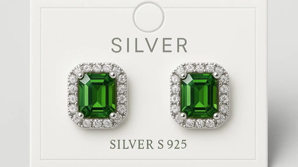 925 Sterling Silver Emerald Green Stud Earrings – Classic Halo Design