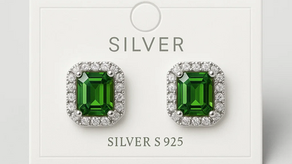 925 Sterling Silver Emerald Green Stud Earrings – Classic Halo Design