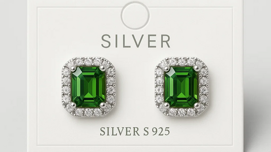 925 Sterling Silver Emerald Green Stud Earrings – Classic Halo Design