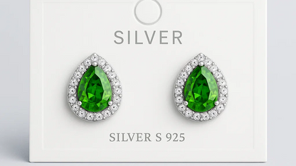 925 Sterling Silver Teardrop Emerald Green Stud Earrings – Halo Crystal Design