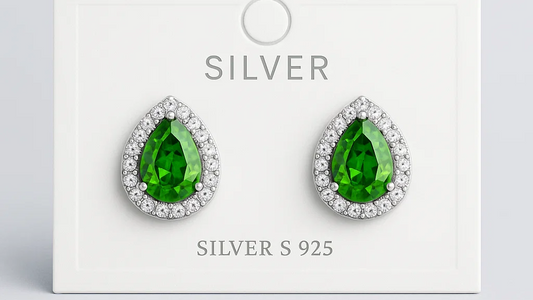 925 Sterling Silver Teardrop Emerald Green Stud Earrings – Halo Crystal Design