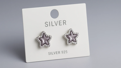 925 Sterling Silver Star Stud Earrings – Sparkling Crystal Accent Design