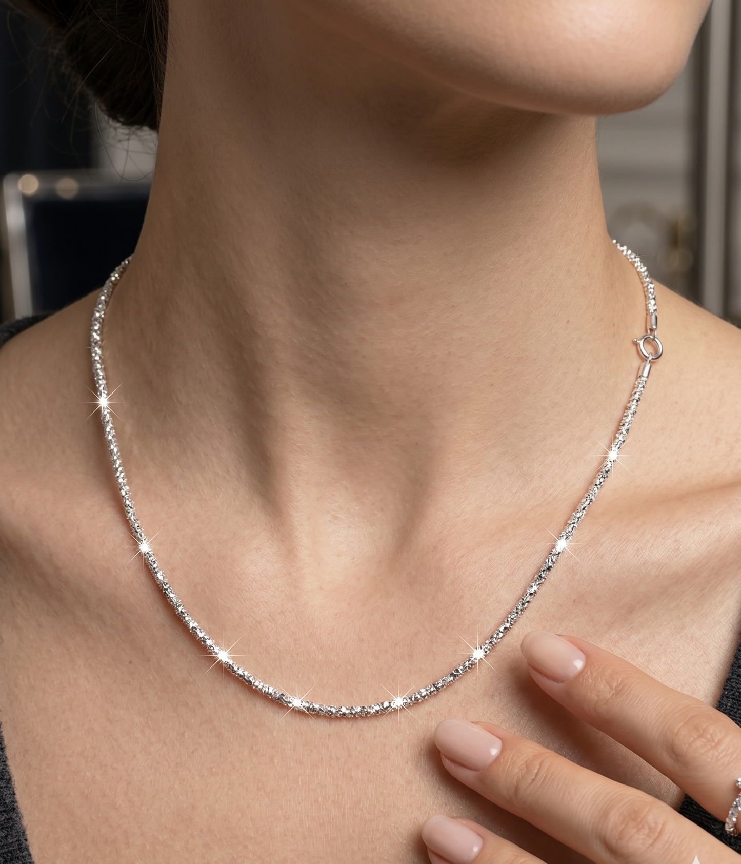 Women's 925 Sterling Silver Diamond-Cut Sparkle Chain