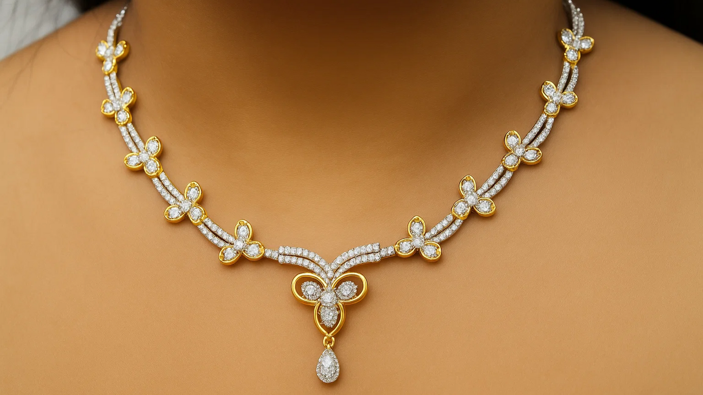 Elegant Gold-Plated  Silver Necklace Set with Matching Earrings – Floral Design