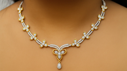 Elegant Gold-Plated  Silver Necklace Set with Matching Earrings – Floral Design