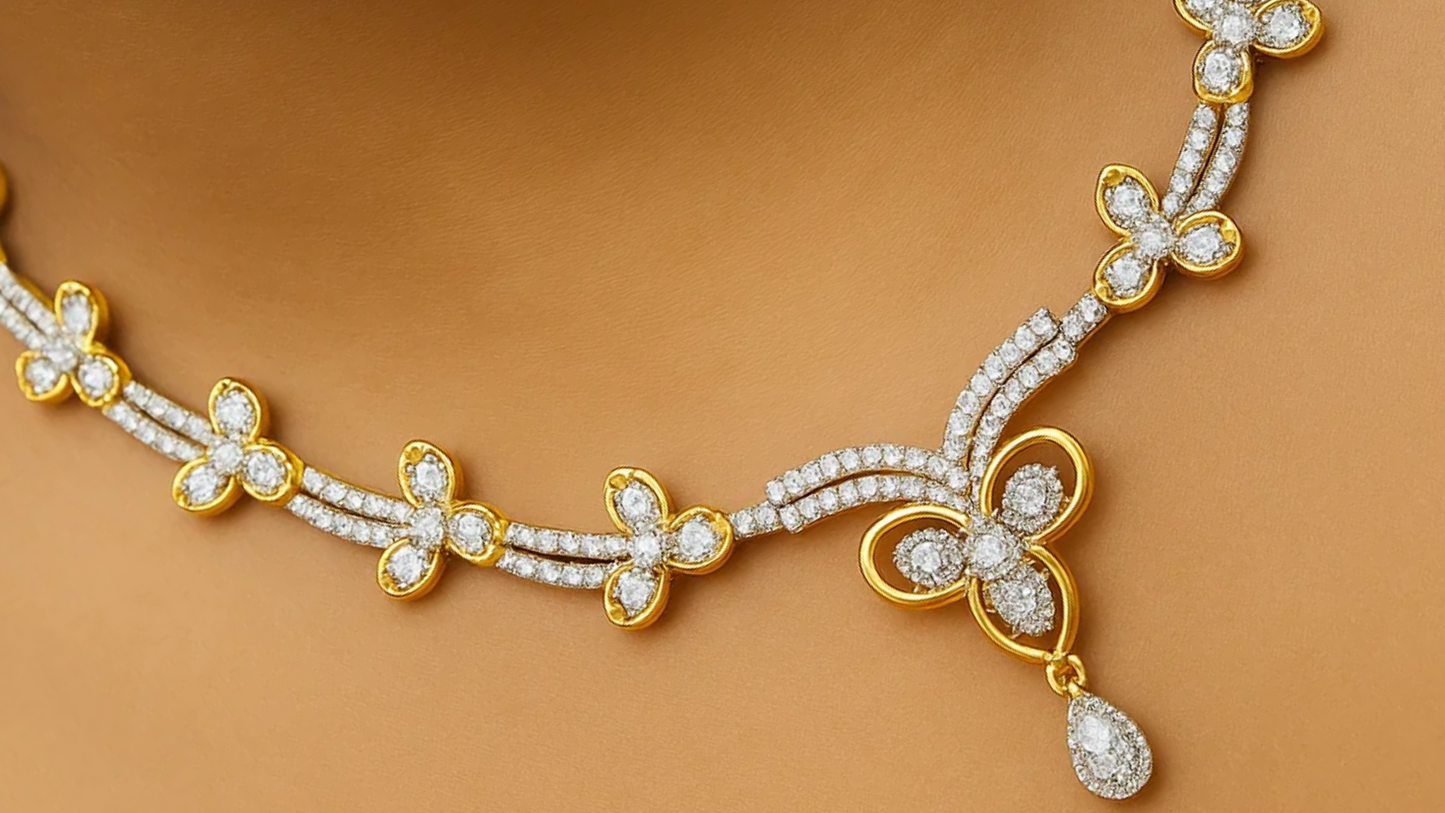 Elegant Gold-Plated  Silver Necklace Set with Matching Earrings – Floral Design