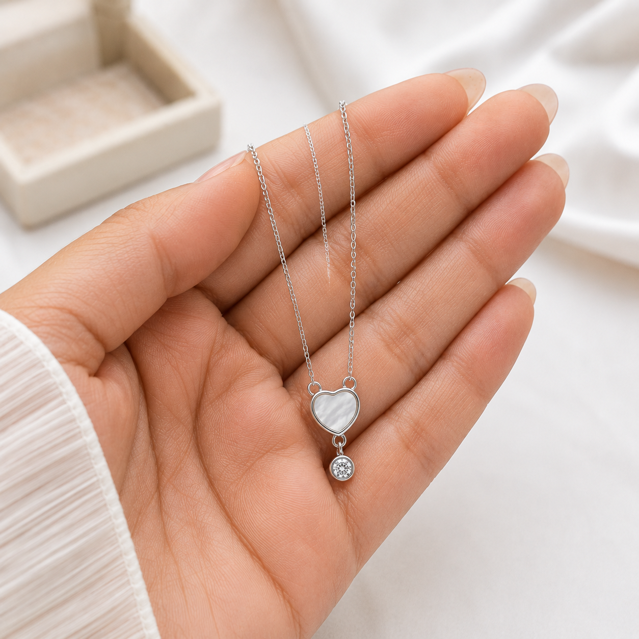 Celeste Heart Halo 925 Sterling Silver Pendant Necklace