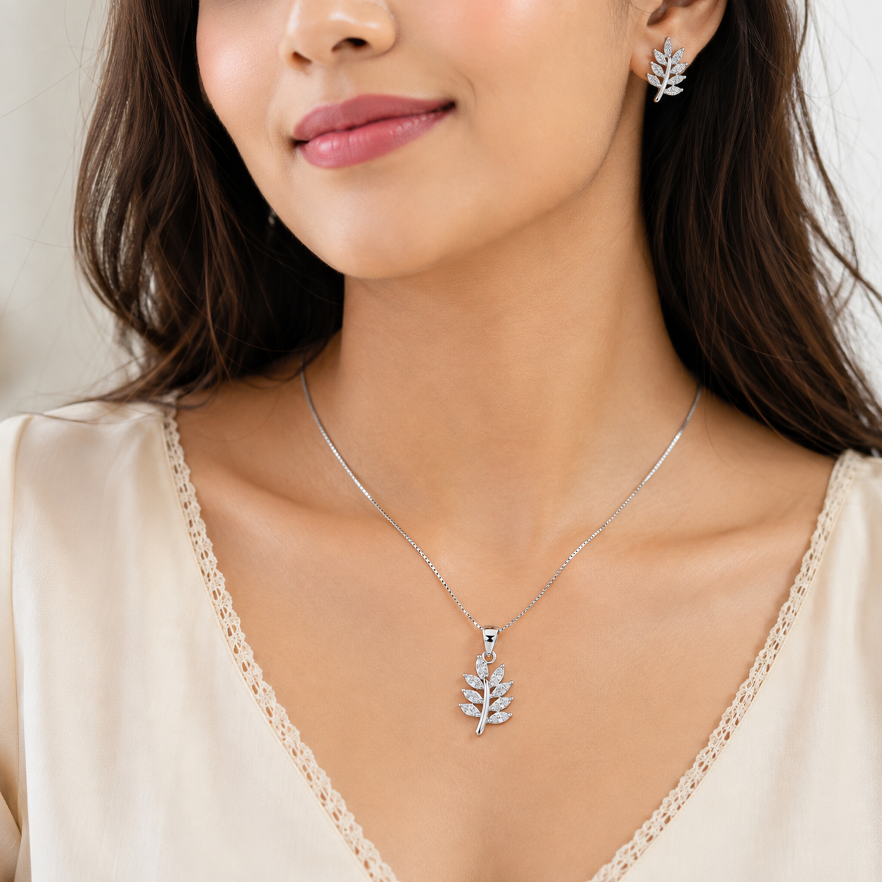 Crystal Leaf Pendant Set Necklace