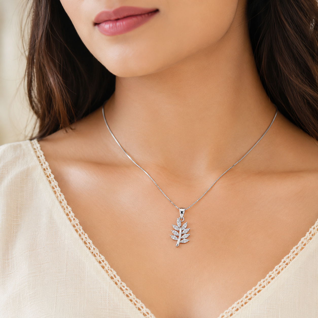 Crystal Leaf Pendant Set Necklace