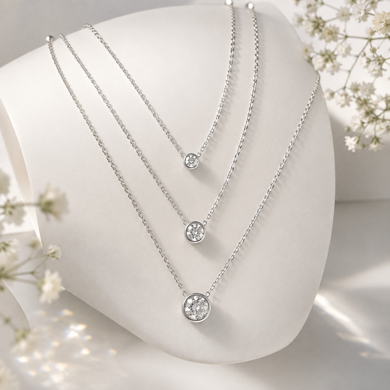 Celestia Triple Halo Solitaire Necklace