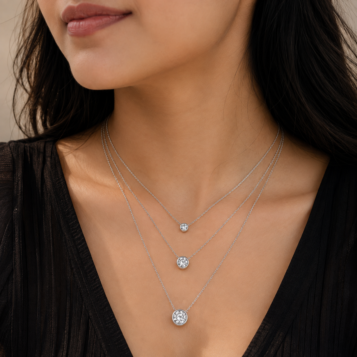 Celestia Triple Halo Solitaire Necklace