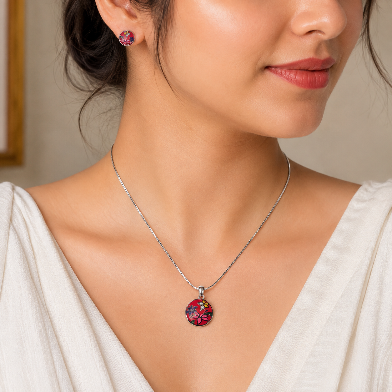 Designer Enamel Pendant Set Necklace
