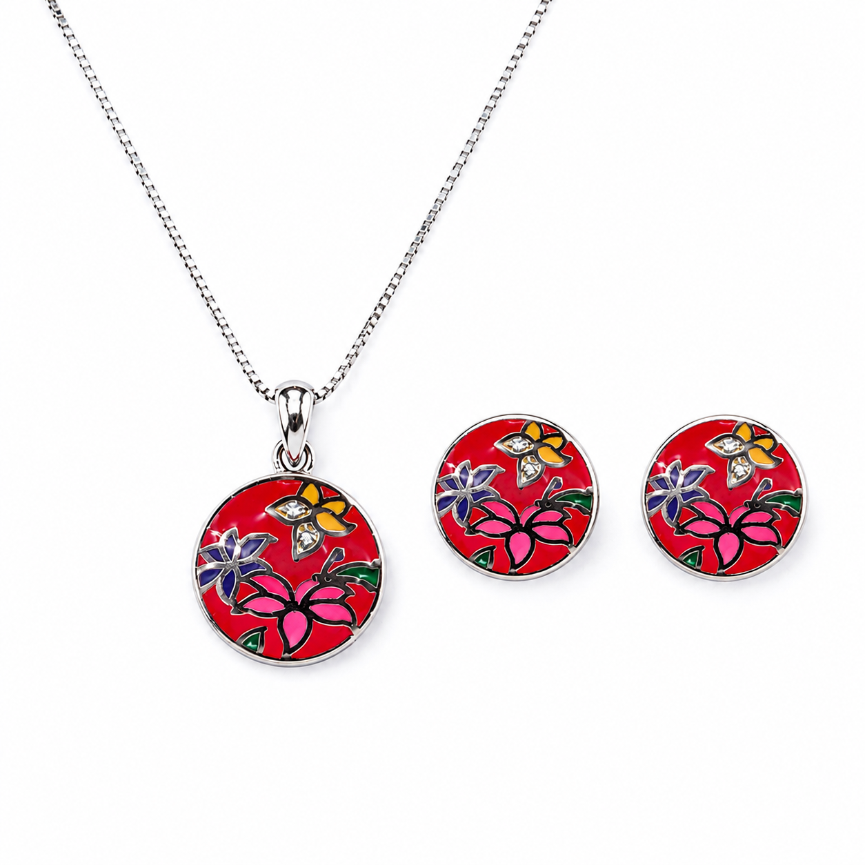 Designer Enamel Pendant Set Necklace
