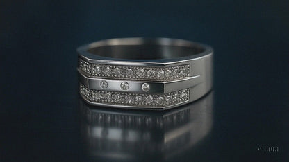 Men’s Modern Double Row Silver Band with CZ Accents