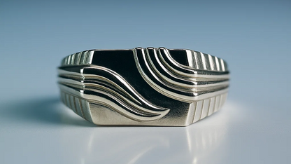 925 Sterling Silver Men's Statement Ring – Wave Engraved Design