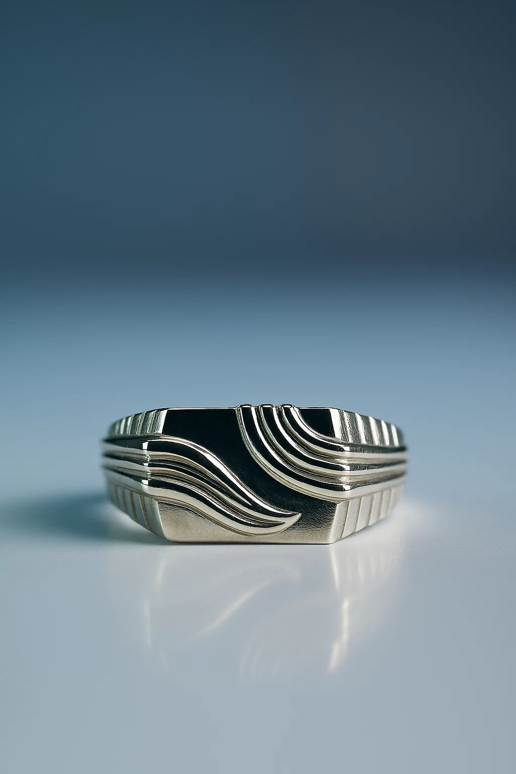 925 Sterling Silver Men's Statement Ring – Wave Engraved Design