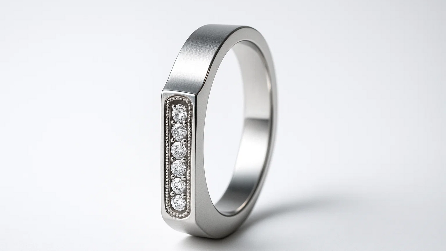 Men’s Minimalist Bar-Set Silver Ring