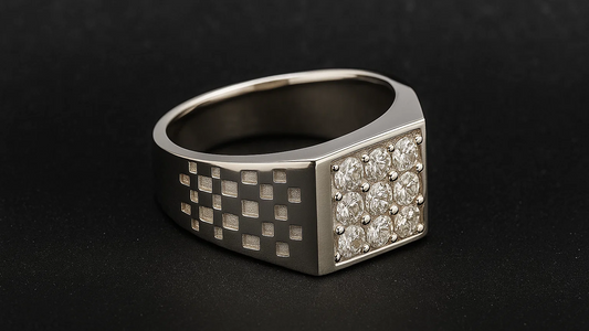 925 Sterling Silver Men’s Square Ring with Textured Band