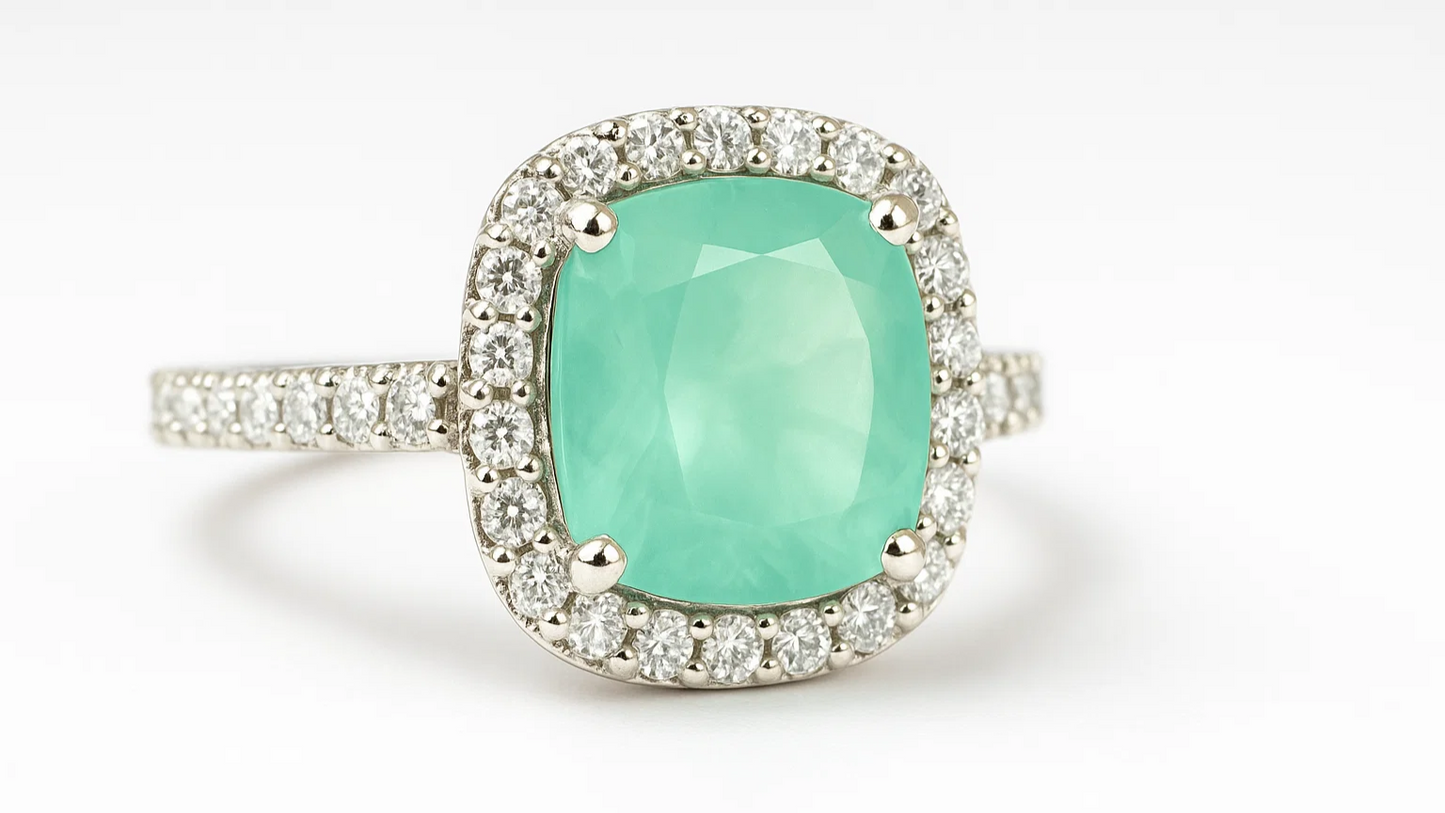 Elegant 925 Sterling Silver Ring with Green Cushion-Cut Stone
