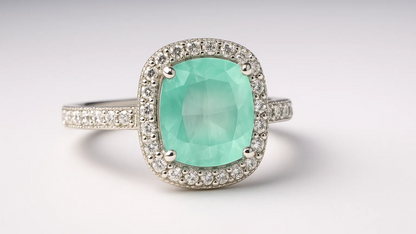 Elegant 925 Sterling Silver Ring with Green Cushion-Cut Stone