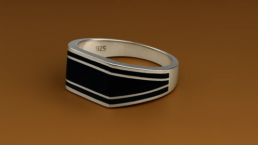 925 Sterling Silver Men’s Ring with Black Print Design