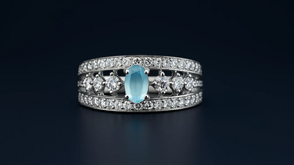 925 Sterling Silver Band Ring with Blue Oval Stone