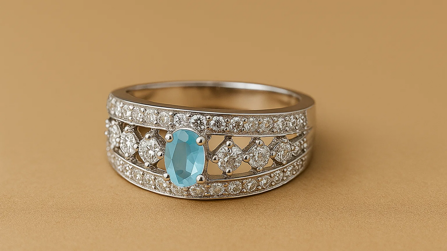 925 Sterling Silver Band Ring with Blue Oval Stone